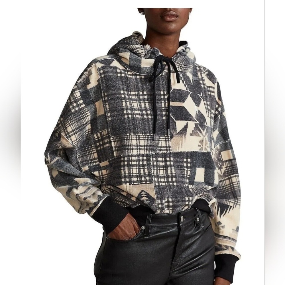 Polo Ralph Lauren Southwestern Geometric Patchwork Hoodie Sweat Women’s sz L NWT